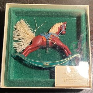 Hallmark Christmas Ornament Brown Rocking Horse Ornament Cream Flaxen Mane 1983